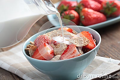 Bran flakes with strawberry Stock Photo