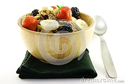 Bran Flakes in a Woodden Bowl Stock Photo