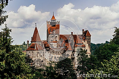 Mysterious beautiful Bran Castle. Vampire Residence of Dracula in the forests of Romania Stock Photo