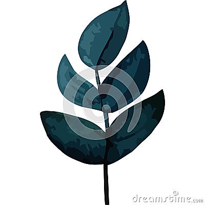 branch with blue leafs plant watercolor style Vector Illustration