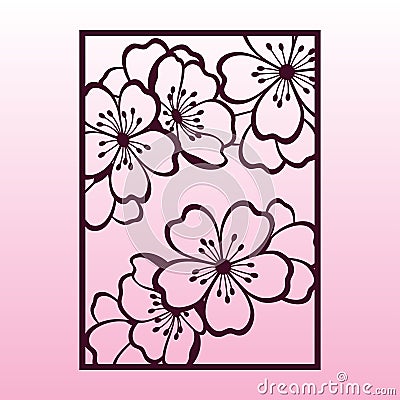 A branch of cherry or sakura blossoms. Laser cutting template. Vector Illustration