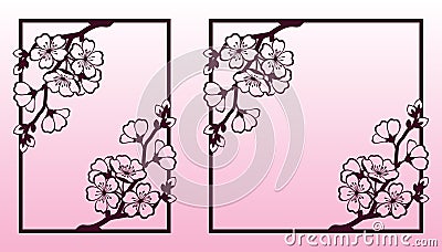 A branch of cherry or sakura blossoms. Laser cutting templates. Vector Illustration