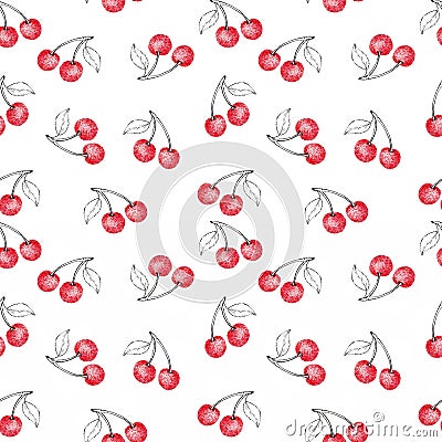 Branch of cherry texture pattern watercolor Cartoon Illustration