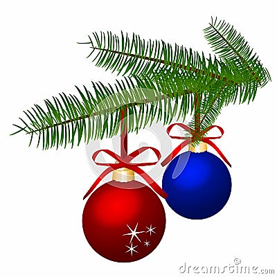 Branch with Christmas balls. Vector illustration. Vector Illustration