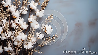 branch of cotton flowers Cartoon Illustration