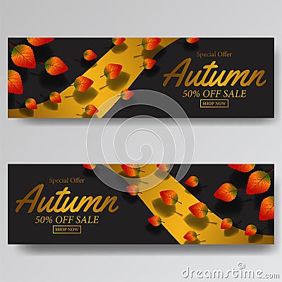 Leaves autumn fall background.sale offer banner template. vector illustration Cartoon Illustration