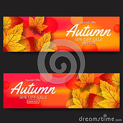 Leaves autumn fall background.sale offer banner template. vector illustration Cartoon Illustration
