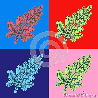 Branch with Leaves Pop Art Style Andy Warhol style Vector Cartoon Illustration