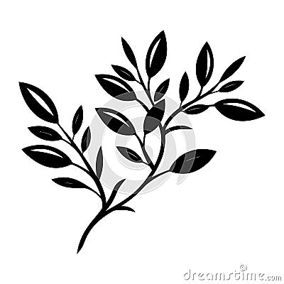 Branch with leaves silhouette in black color. Laser cutting eps10 vector template Stock Photo