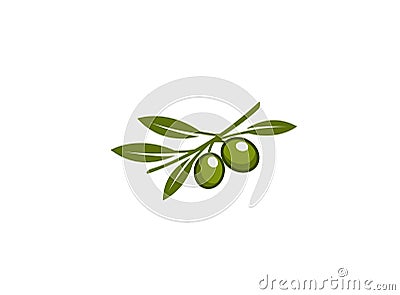 Branch of olive with olive and green leaves for logo Cartoon Illustration
