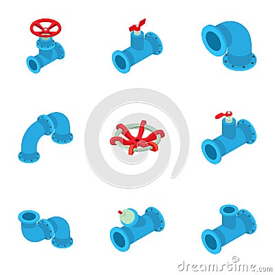 Branch pipe icons set, isometric style Vector Illustration