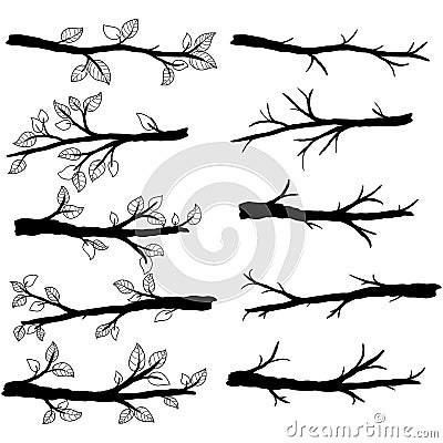 Branch Silhouettes with Leave Vector Illustration