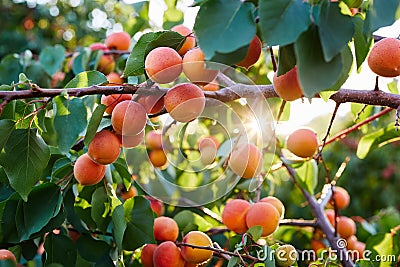 Branch of tree with ripe apricots Stock Photo