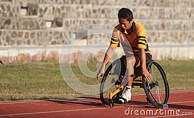 A branch wheelchair athletes from practicing in the stadium Sriwedari Solo Friday ( 19/6 ) .In the beginning of the month of Editorial Stock Photo