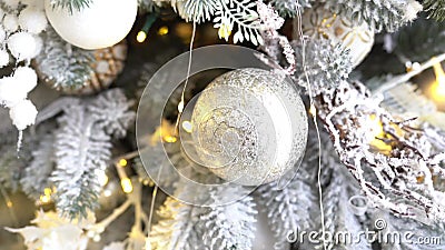 Branche de sapin avec le concept de vacances de Noël de flocons de neige et une pomme de pin clips vidéos Branche de sapin avec le concept de vacances de Noël de flocons de neige et une pomme de pin clips vidéos
