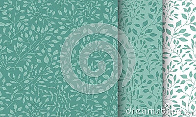 Seamles vector pattern branches and leaves in green colors Stock Photo