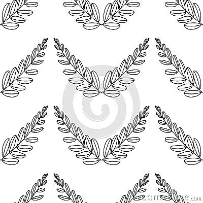 Branches of olives, symbol of victory, vector illustration, line silhouette. Seamless pattern Cartoon Illustration