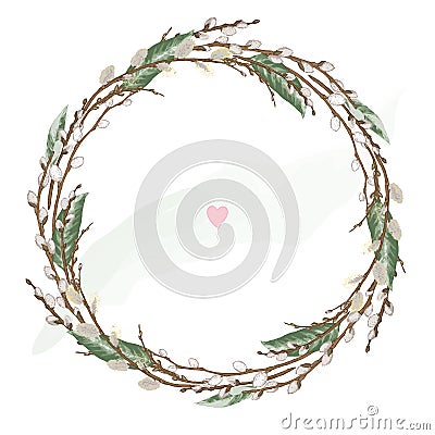 Round Wreath from willow branches Vector Illustration