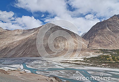 Branching river in flat valley Stock Photo