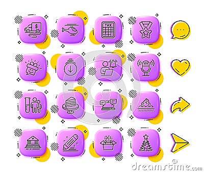 Brand contract, Internet chat and Tax calculator line icons. For web app, printing. App 3d buttons icons. Vector Stock Photo