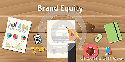 Brand equity value valuation illustration with hand businessman work on paper document graph and chart Vector Illustration
