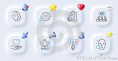 Brand, Face search and Employee benefits line icons. For web app, printing. Vector Stock Photo