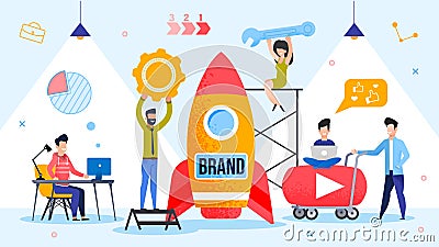 Brand Launching Product Startup Process Metaphor Vector Illustration