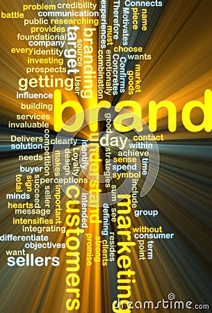 Brand marketing wordcloud glowing Cartoon Illustration
