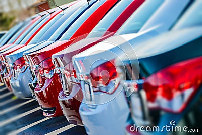 Brand New Cars in Stock Stock Photo