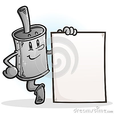 Muffler Cartoon Character Holding a Blank Sign Vector Illustration