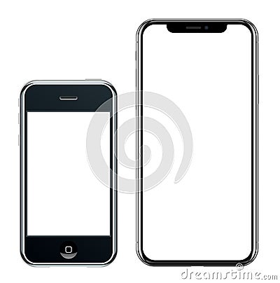 Brand new realistic mobile phone black smartphone in Apple iPhone and iPhone X Vector Illustration