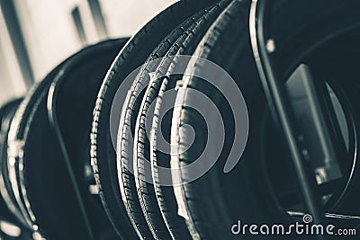 Brand New Tires Rack Stock Photo