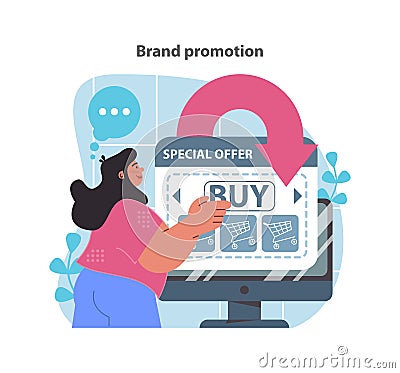 Brand promotion concept. Leveraging digital campaigns for special offers. Vector Illustration