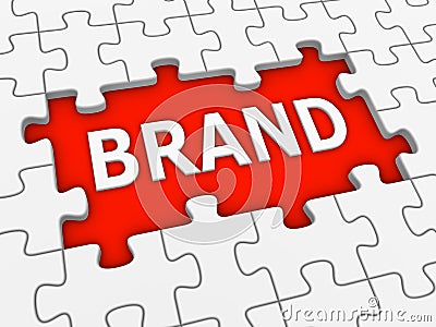 Brand - puzzle white word. Cartoon Illustration