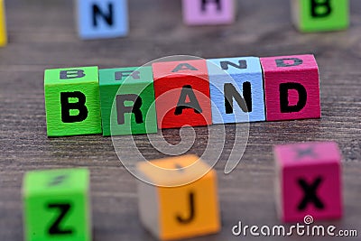 Brand word on table Stock Photo