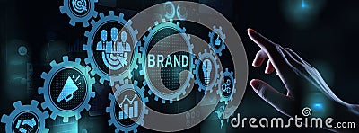 Brand words cloud on virtual screen. Branding, Marketing and Advertising concept. Stock Photo