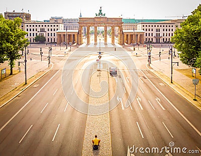 Brandenburg gate after the sunrise in summer, Berlin Editorial Stock Photo