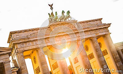 Brandenburg Gate at sunset, Berlin, Germany Stock Photo