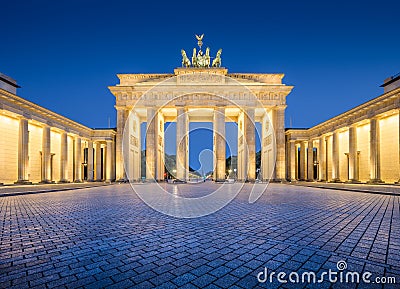 Brandenburg Gate in twilight at dawn, Berlin, Germany Stock Photo