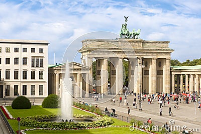Brandenburg Gate, Brandenburger Tor and Pariser Platz with fountain, Berlin, Germany Editorial Stock Photo