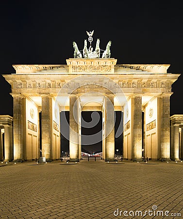 Brandenburger Tor (Brandenburg Gate) panorama, famous landmark in Berlin Germany night Stock Photo