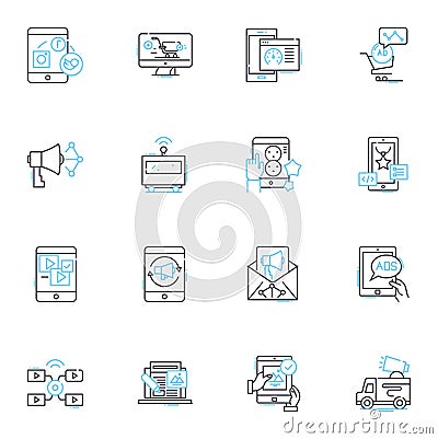 Branding approaches linear icons set. Differentiation, Identity, Storytelling, Consistency, Unique, Positioning Vector Illustration