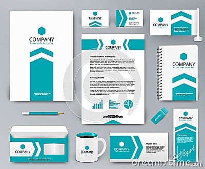 Branding design kit with blue arrow on white for real estate Vector Illustration