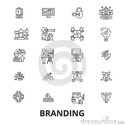 Branding, marketing, advertising, creative idea, brand, market, promotion line icons. Editable strokes. Flat design Vector Illustration