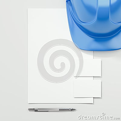 Branding mockup with blue helmet. 3d rendering Stock Photo