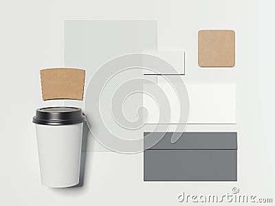 Branding mockup with cardboard coffee cup. 3d reendering Stock Photo