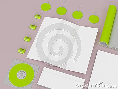 Branding mockup. colors game. Template set on pink background. 3d rendering. 3D illustration Cartoon Illustration