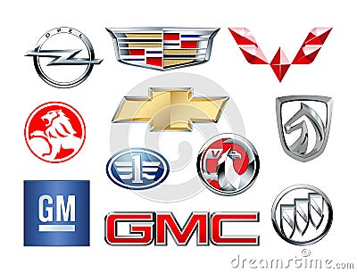 Brands of General Motors Company, such as: GMS, Chevrolet, Opel, Vauxhall, Faw, Buick, Cadillac, Holden, Autobaojun, Wuling and Vector Illustration