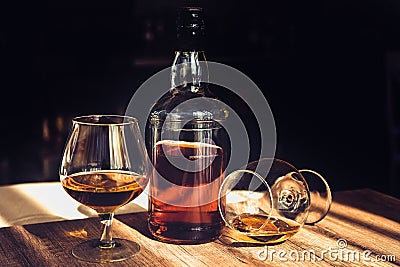 Brandy, Konya, a glass of whiskey on the table Stock Photo