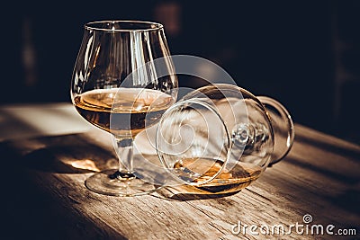 Brandy, Konya, a glass of whiskey on the table Stock Photo